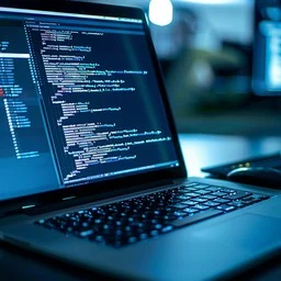 Image of a laptop showcasing code and a fast website