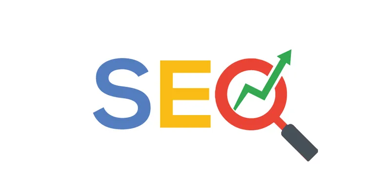 The word SEO in blue, yellow and red, with the O being a graph